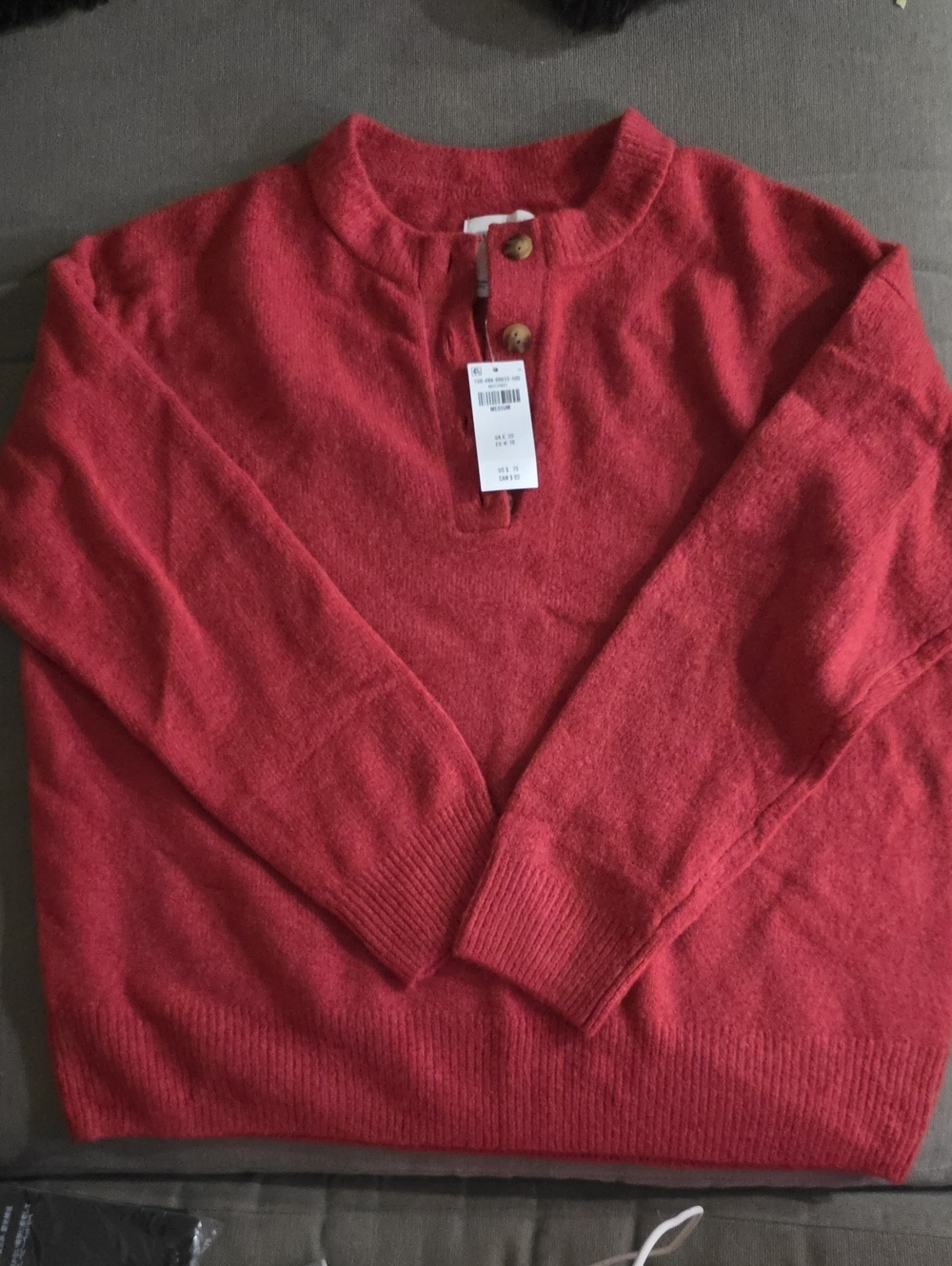 Abercrombie & Fitch Women's Red Henley Crewneck Sweater - Picture 2 of 2